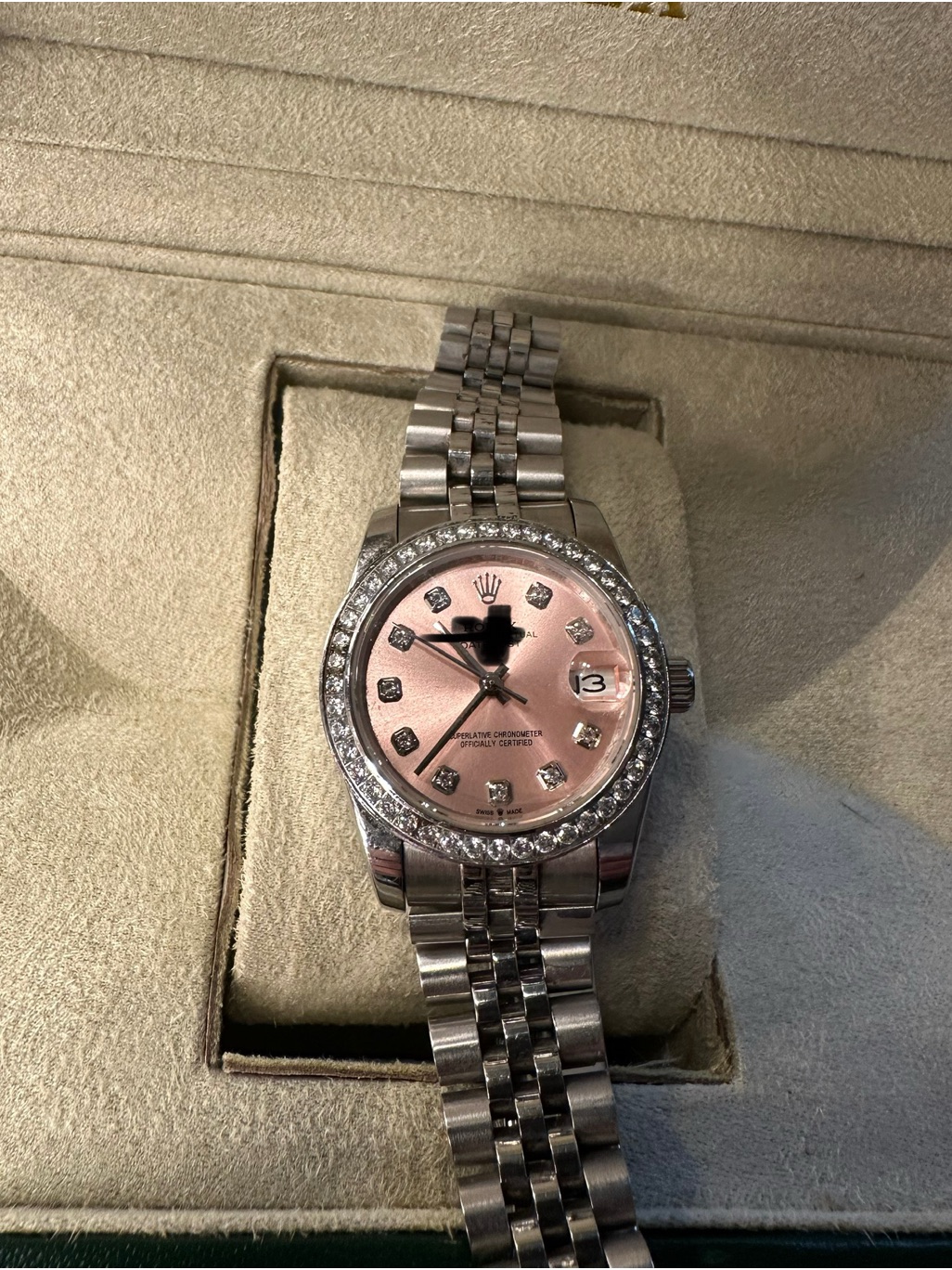Rolex Style Pink DiamondAccent Stainless Watch